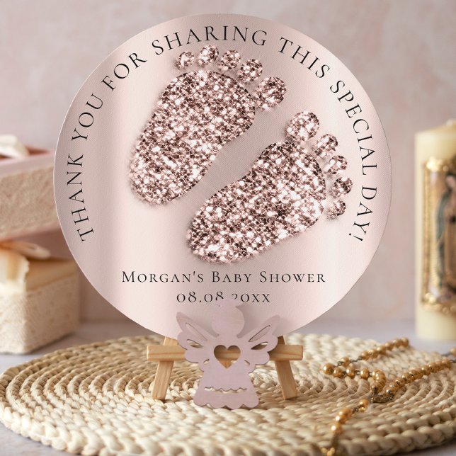 Boy GirlBaby Shower Favour Thank Glitter Rose Feet Classic Round Sticker (Creator Uploaded)