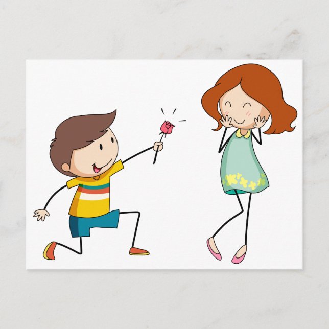 Boy giving flower to girlfriend postcard (Front)