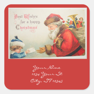Boy giving letter to Santa Thunder_Cove Vintage Square Sticker