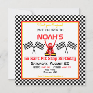 Boy Go Kart Birthday Party & Chequered Racing Flag Invitation