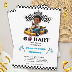 Boy Go-kart racing birthday invitations