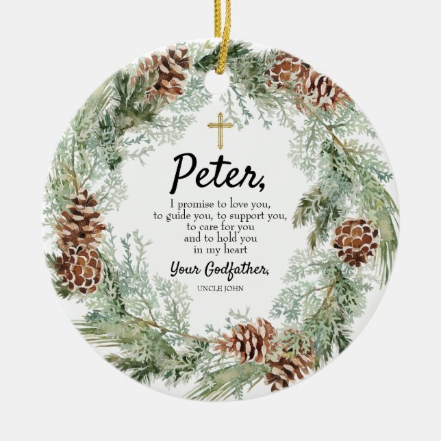 Boy Godfather Personalised Promise to Godchild  Ceramic Ornament (Front)