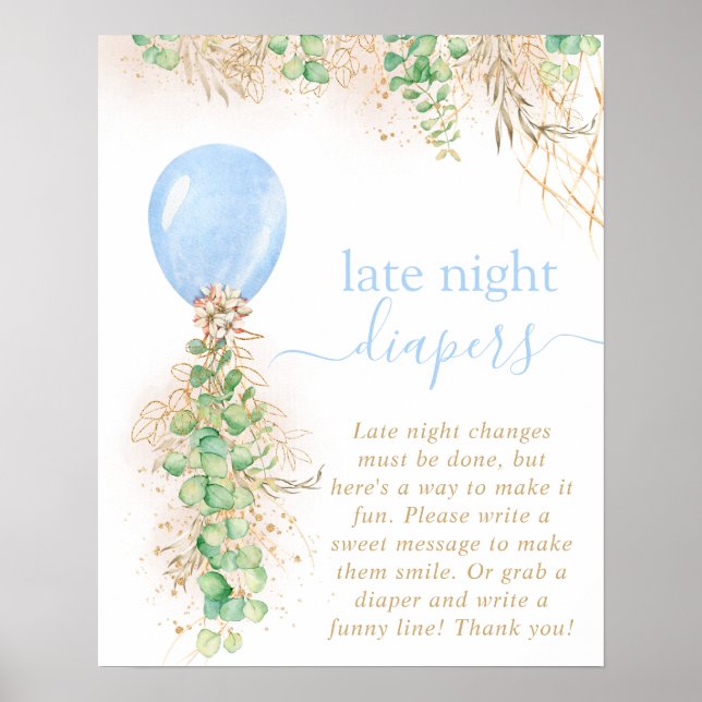 Boy Gold Eucalyptus Balloon Late Night Diapers Poster (Front)