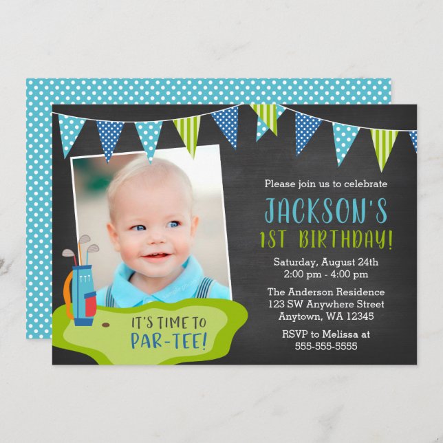Boy Golf Birthday Party Photo Invitations (Front/Back)