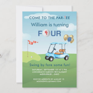 Boy Golf Cart Par-tee 4TH Birthday  Invitation