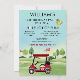 Boy Golf Theme 10th Birthday Par-Tee Invitation
