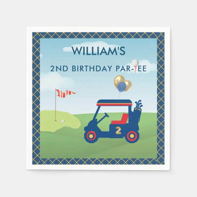 Boy Golf Theme 2nd Birthday Party Napkins (Front)