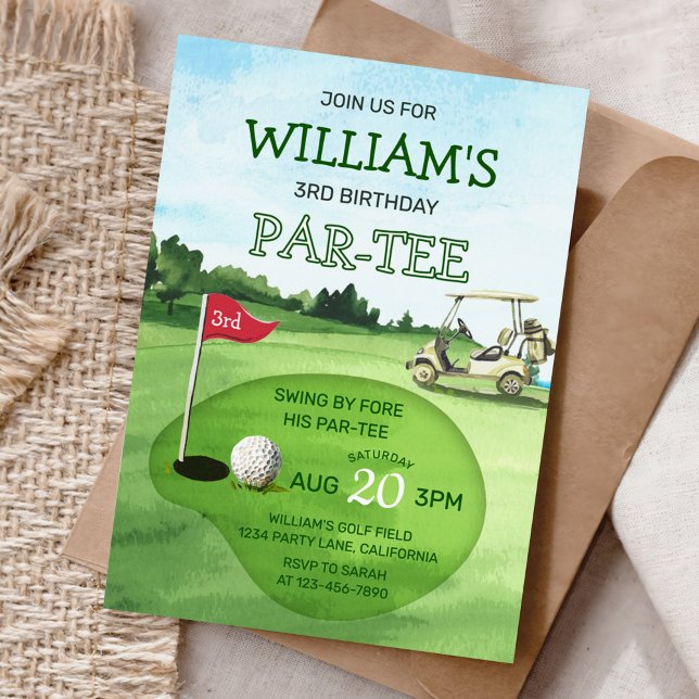 Boy Golf Theme 3rd Birthday Par-Tee Invitation (Creator Uploaded)