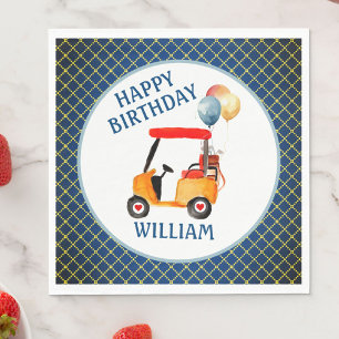 Boy Golf Theme Blue Red Yellow Personalised   Napkin