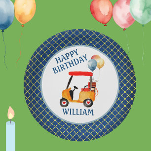 Boy Golf Theme Blue Red Yellow Personalised   Paper Plate