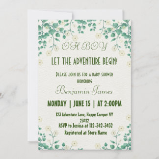 boy green and white  Baby Shower Invitation