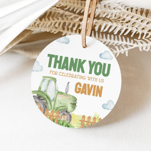 Boy Green Tractor Birthday Party Round Favour Tags