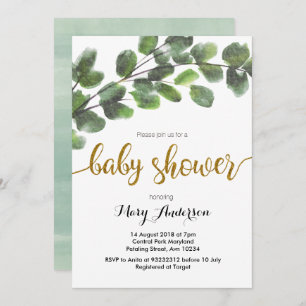 Boy Greenery Baby Shower Invitation