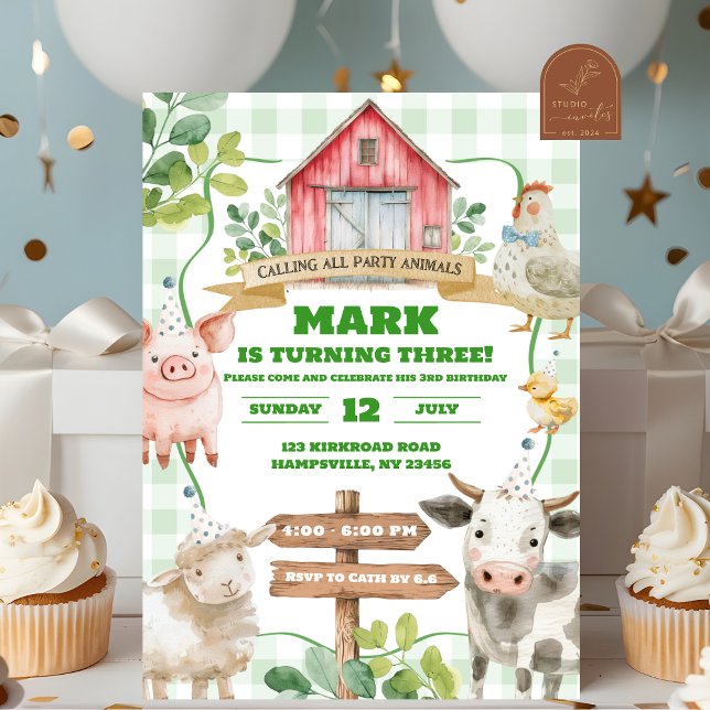 Boy Greenery Lamb First Birthday Invitation  (Creator Uploaded)