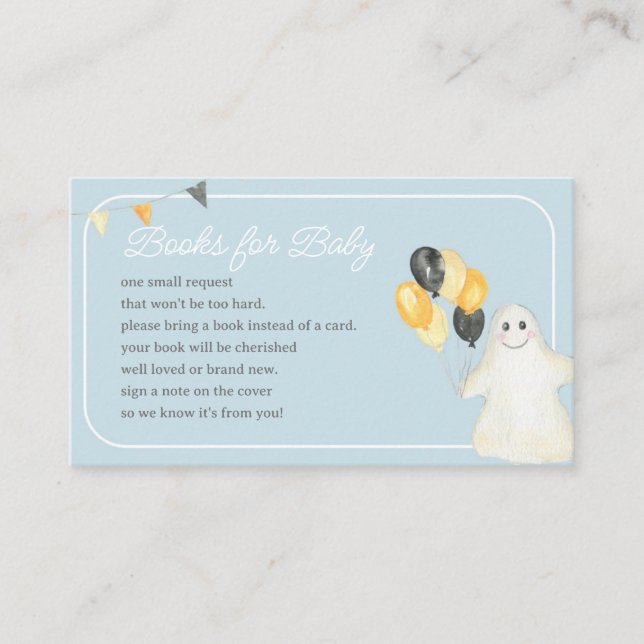 Boy Halloween Ghost Baby Shower Book Request Enclosure Card (Front)