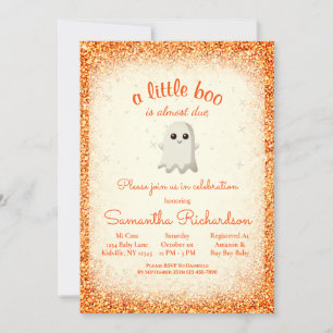 Boy Halloween Ghost Little Boo Baby Shower Orange Invitation