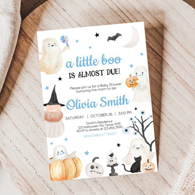 Boy Halloween Little Boo Baby Shower Invitation (A Little Boo Baby Shower Invitation)