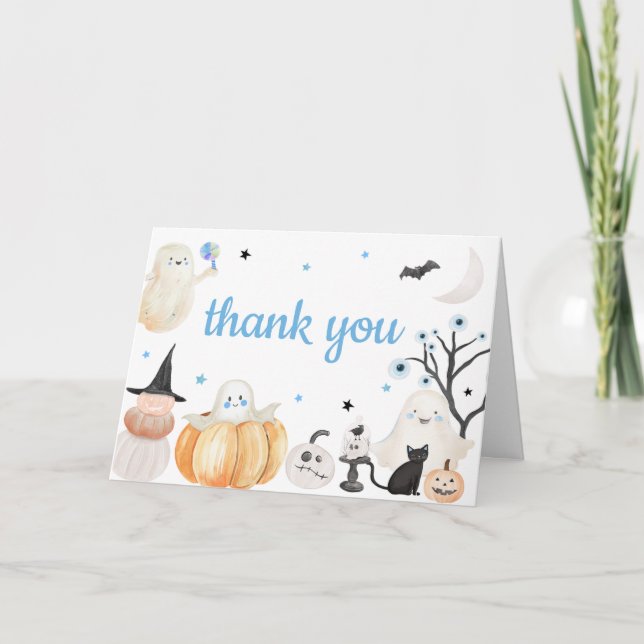Boy Halloween Little Boo Baby Shower Thank You Card (Front)