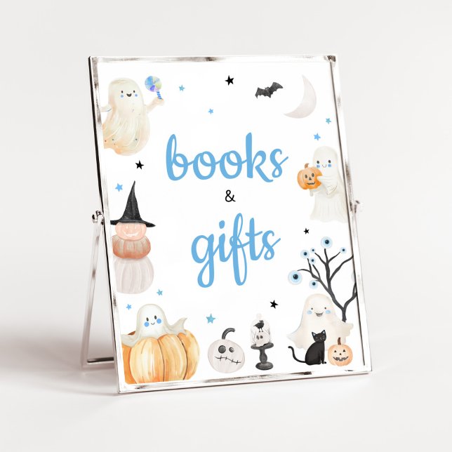 Boy Halloween Little Boo Books and Gifts Poster (A Little Boo Baby Shower Books and Gifts Sign)