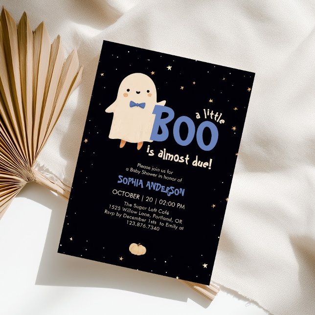 Boy Halloween Little Boo Is Due Baby Shower Invitation (Creator Uploaded)