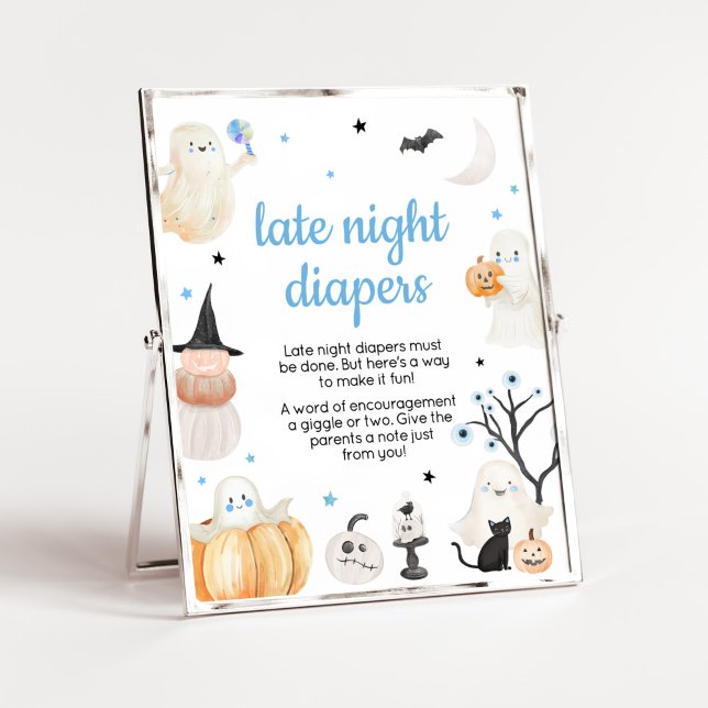 Boy Halloween Little Boo Late Night Diapers Poster (A Little Boo Baby Shower Late Night Diaper Sign)