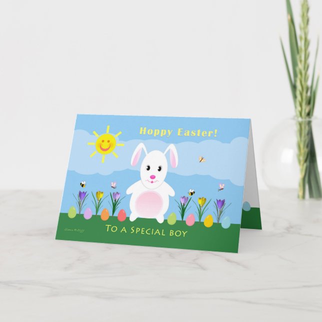 Boy Happy Easter - Easter Bunny Holiday Card (Front)