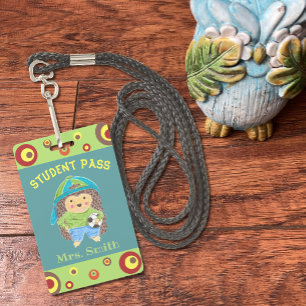 Boy hedgehog student hall pass ID badge