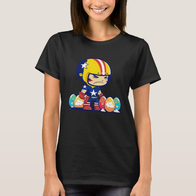 Boy Helmet Easter Eggs Football Easter T-Shirt (Front)