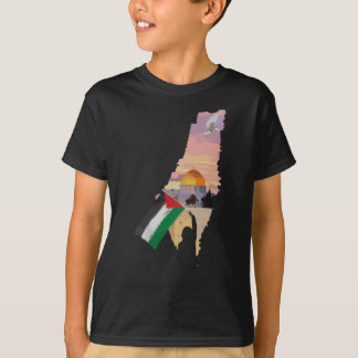 Boy Hold Palestine Flag In Palestinians Map Baba M T-Shirt