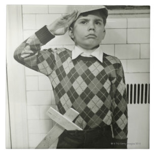 Boy Holding a Wooden Sword Ceramic Tile
