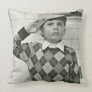 Boy Holding a Wooden Sword Cushion