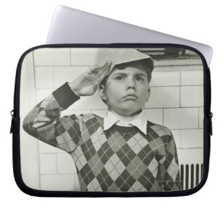 Boy Holding a Wooden Sword Laptop Sleeve