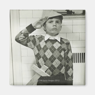 Boy Holding a Wooden Sword Magnet