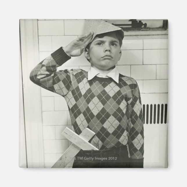 Boy Holding a Wooden Sword Magnet (Front)