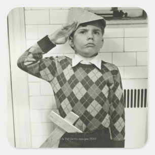 Boy Holding a Wooden Sword Square Sticker
