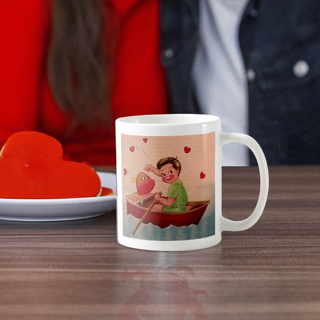 Boy Holding Heart in Boat Coffee Mug (Boy Holding Heart in Boat Coffee Mug)