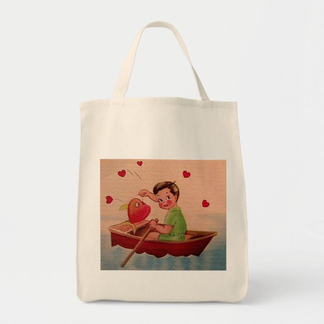 Boy Holding Heart in Boat Tote Bag (Front)