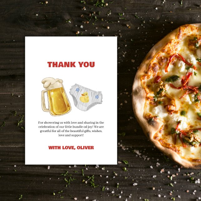 Boy Huggies Chuggies Beer Diaper Baby Shower  Thank You Card (Boy Huggies Chuggies Beer Diaper Baby Shower Thank You Card)