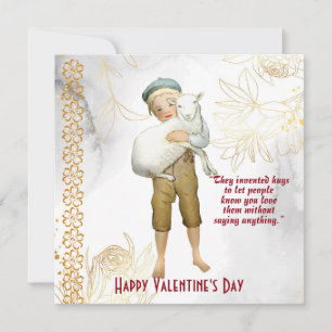Boy Hugs Sheep Floral Vintage Kids Valentine Card 