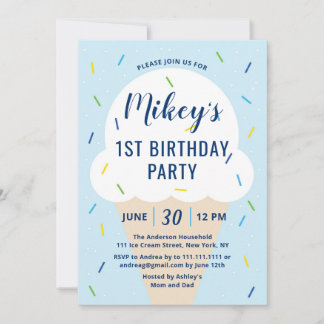 Boy Ice Cream Birthday Party Invitation