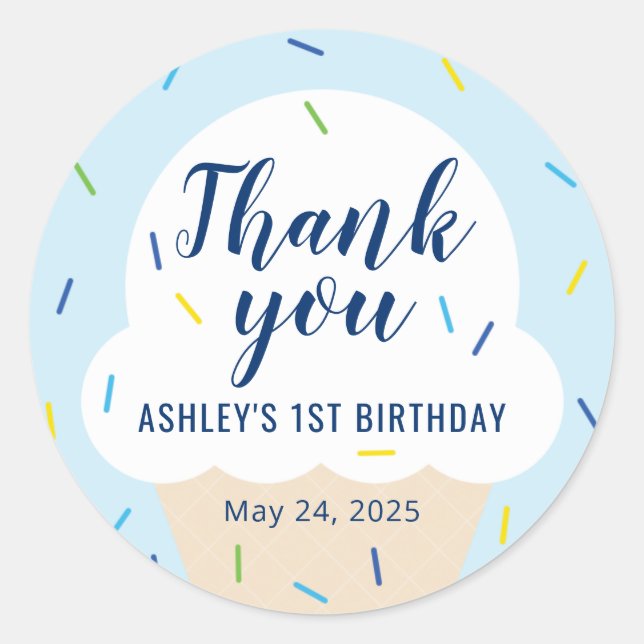 Boy Ice Cream Party Favour Sticker (Front)