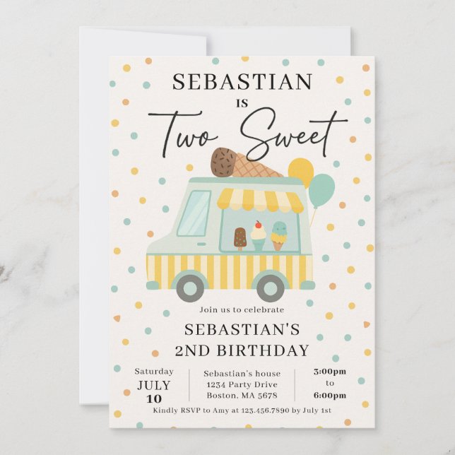 Boy Ice Cream Truck 2nd Birthday Party Invitation (Front)