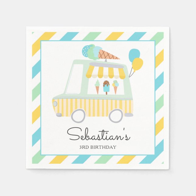 Boy Ice Cream Truck Birthday Party Decorations Napkin (Front)
