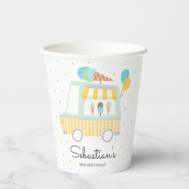 Boy Ice Cream Truck Birthday Party Decorations Paper Cups (Front)