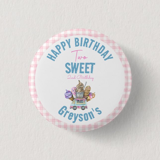 Boy Ice Cream Truck Two Sweet 2nd Birthday Party 3 Cm Round Badge (Front)