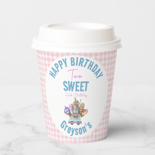 Boy Ice Cream Truck Two Sweet 2nd Birthday Party Paper Cups (Front)