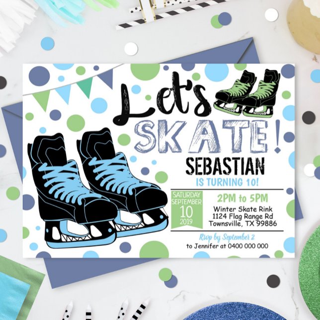Boy Ice Skating Invitation Ice Skating Party Blue (Creator Uploaded)
