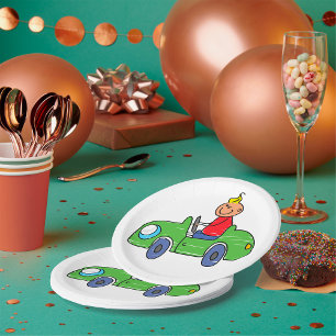 Boy In A Green Car Paper Plates
