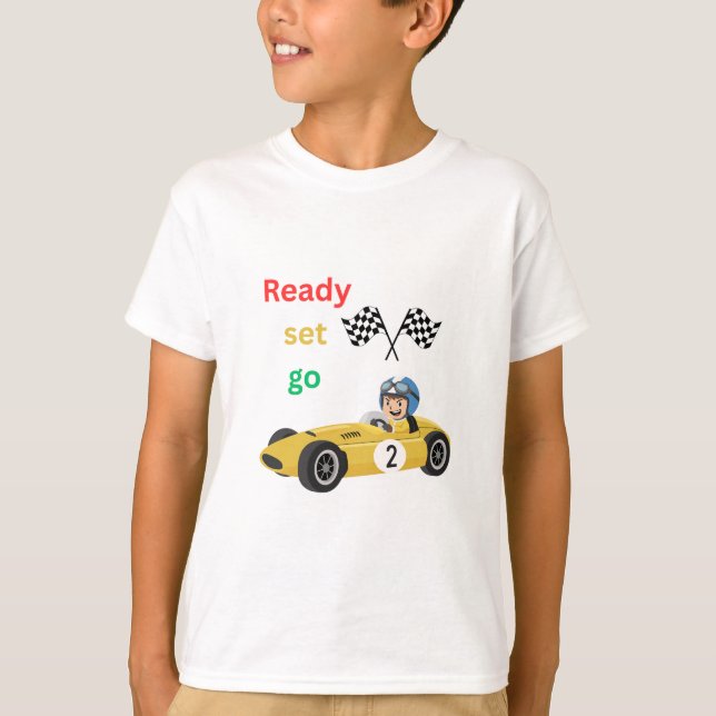 Boy in a race car T-Shirt (Front)