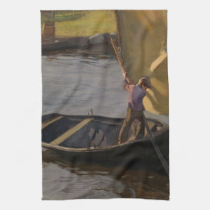 Boy in a Sailboat on the River (by Magnus Enckell) Tea Towel
